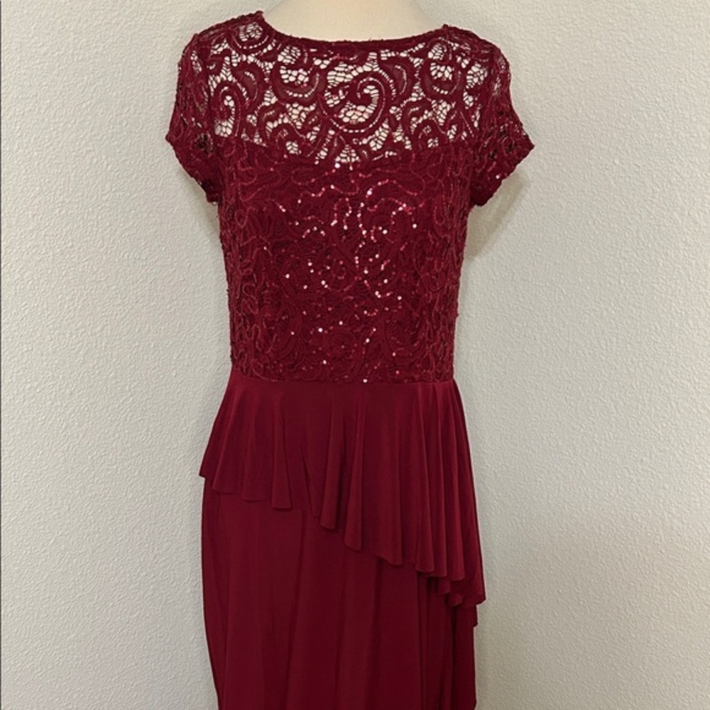 Marina Elegant Lace Burgundy Dress Size 8